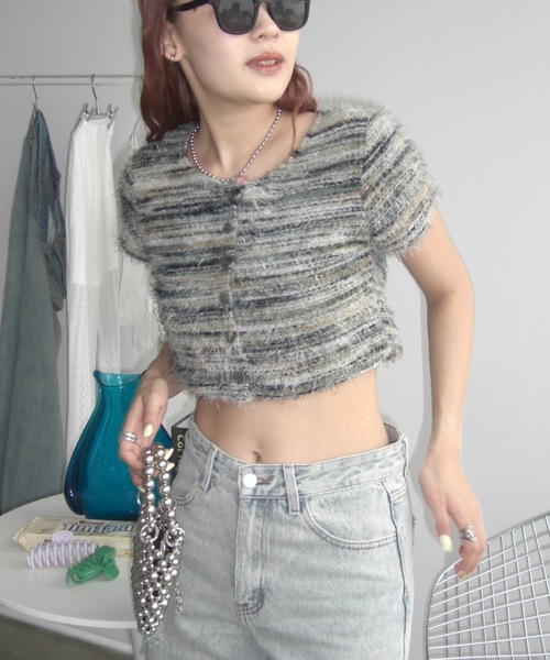 SHAGGIE（シャギー）の「クルーネックもけもけ半袖トップス（Tシャツ/カットソー・レディース・ブラウン/グリーン・FREE）」の12枚目の写真