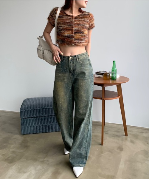 SHAGGIE（シャギー）の「クルーネックもけもけ半袖トップス（Tシャツ/カットソー・レディース・ブラウン/グリーン・FREE）」の5枚目の写真