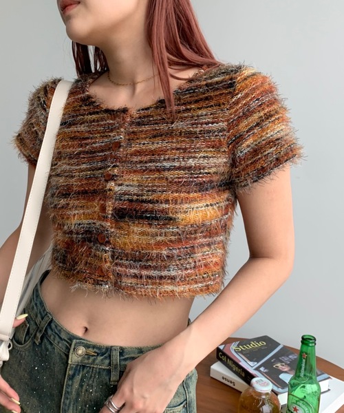 SHAGGIE（シャギー）の「クルーネックもけもけ半袖トップス（Tシャツ/カットソー・レディース・ブラウン/グリーン・FREE）」の4枚目の写真