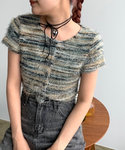 SHAGGIE（シャギー）の「クルーネックもけもけ半袖トップス（Tシャツ/カットソー・レディース・ブラウン/グリーン・FREE）」の16枚目の写真