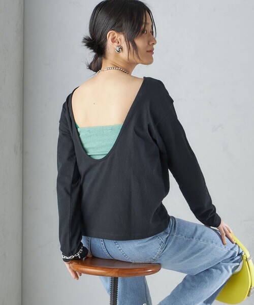 SHIPS(シップス)の「【SHIPS別注】onit:〈手洗い可能〉ラフィ 天竺 バック オープン ロング スリーブ◇(Tシャツ/カットソー・レディース・イエロー/ブラック・ONE SIZE)」の18枚目の写真
