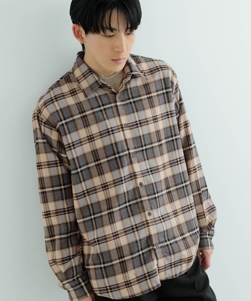 ITEMS URBANRESEARCH（アイテムズ アーバンリサーチ）の「TRストレッチ チェック レギュラーカラーシャツ（シャツ/ブラウス・メンズ・グレー/ネイビー/ベージュ・MEDIUM/LARGE）」の5枚目の写真