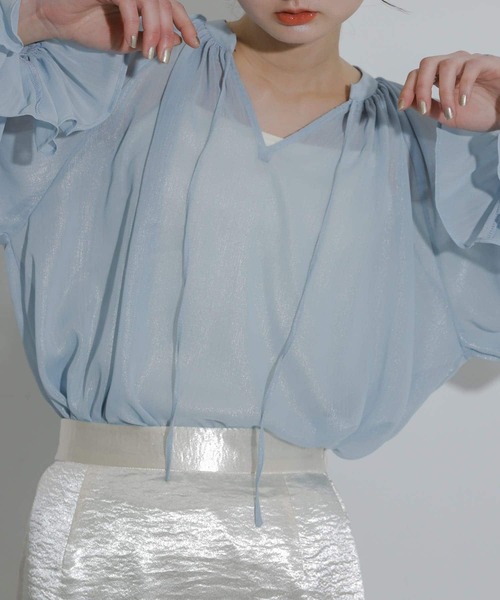 SENSE OF PLACE by URBAN RESEARCH（センスオブプレイスバイアーバンリサーチ）の「ハクプリントブラウス（シャツ/ブラウス・レディース・ベージュ/ライトブルー/グレー・ONE）」の3枚目の写真