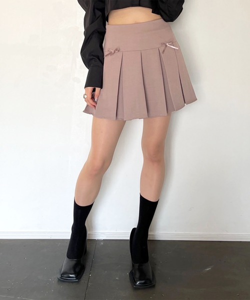 Jewelobe(ジュエローブ)の「リボンプリーツミニスカート(スカート・レディース・ピンク/アイボリー/カーキ/ブラック・M/L)」の1枚目の写真