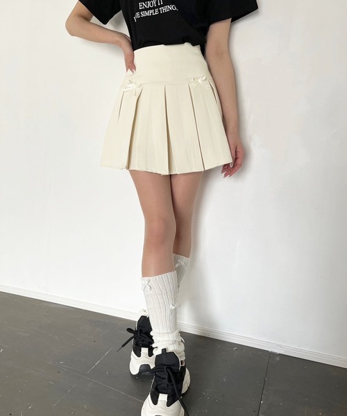 Jewelobe(ジュエローブ)の「リボンプリーツミニスカート(スカート・レディース・ピンク/アイボリー/カーキ/ブラック・M/L)」の2枚目の写真