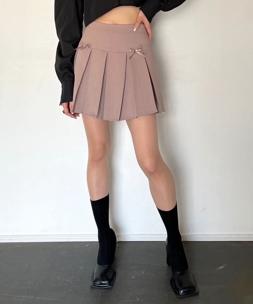 サイドリボン千鳥柄プリーツスカート – pium
