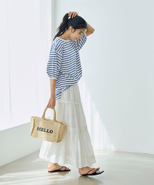 coen(コーエン)の「レタード刺繍ペーパートートバッグ(かごバッグ・レディース・ブラック/ナチュラル/ベージュ/ライトブルー・FREE)」の7枚目の写真