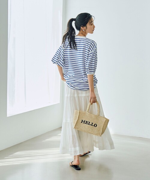 coen(コーエン)の「レタード刺繍ペーパートートバッグ(かごバッグ・レディース・ブラック/ナチュラル/ベージュ/ライトブルー・FREE)」の8枚目の写真