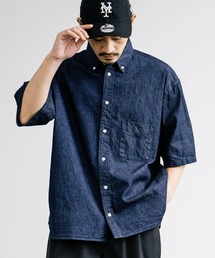 Upscape Audience アップスケープオーディエンス 日本製 国産 備後 7オンス ムラデニム 釦ダウン ボクシーAライン ハーフスリーブシャツ AUD6505