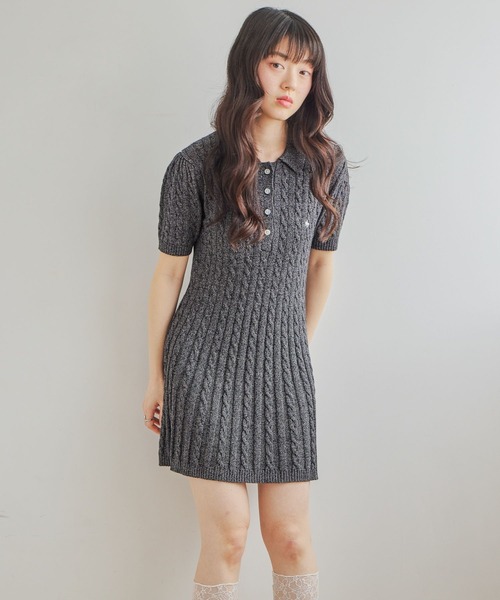 【新品未使用】POLO✖️Hether グレーニットワンピース セール】【POLO BCS(ポロ・ビーシーエス)】ケーブルニットワンピース