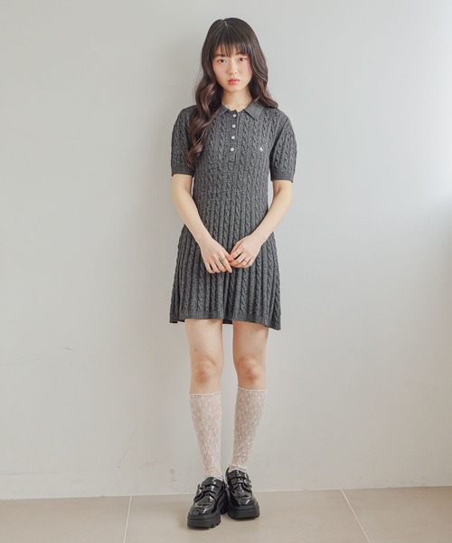【新品未使用】POLO✖️Hether グレーニットワンピース セール】【POLO BCS(ポロ・ビーシーエス)】ケーブルニットワンピース
