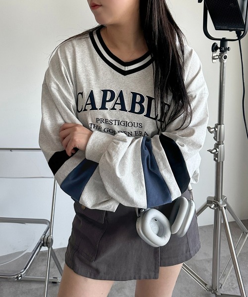apres jour mignon(アプレジュールミニョン)の「カレッジロゴゲームシャツロンT【ZOZOTOWN限定アイテム】(Tシャツ/カットソー・レディース・ブラック/ナチュラル/ネイビー・X-LARGE/フリー)」の6枚目の写真