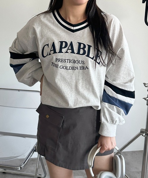 apres jour mignon(アプレジュールミニョン)の「カレッジロゴゲームシャツロンT【ZOZOTOWN限定アイテム】(Tシャツ/カットソー・レディース・ブラック/ナチュラル/ネイビー・X-LARGE/フリー)」の7枚目の写真