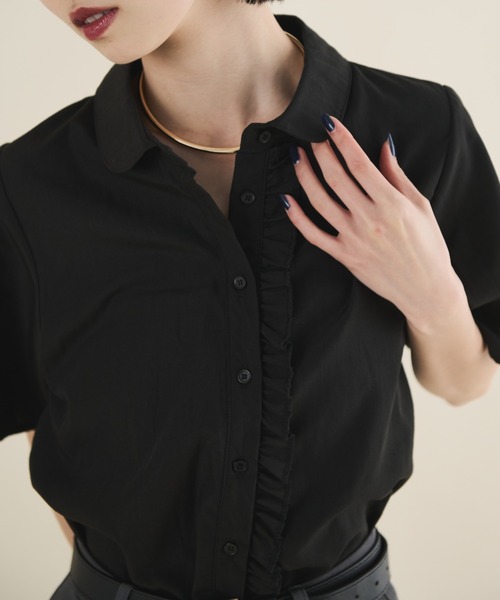 MERLOT（メルロー）の「フロントフリルクロップドブラウス（シャツ/ブラウス・レディース・ブラック/ホワイト・FREE）」の15枚目の写真