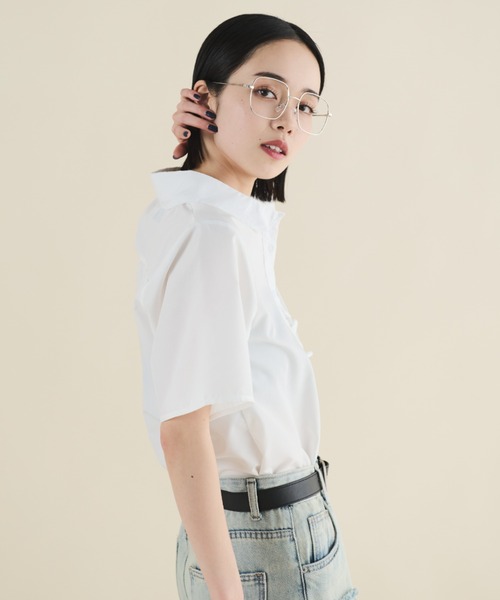 MERLOT（メルロー）の「フロントフリルクロップドブラウス（シャツ/ブラウス・レディース・ブラック/ホワイト・FREE）」の7枚目の写真