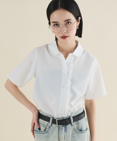 MERLOT（メルロー）の「フロントフリルクロップドブラウス（シャツ/ブラウス・レディース・ブラック/ホワイト・FREE）」の9枚目の写真