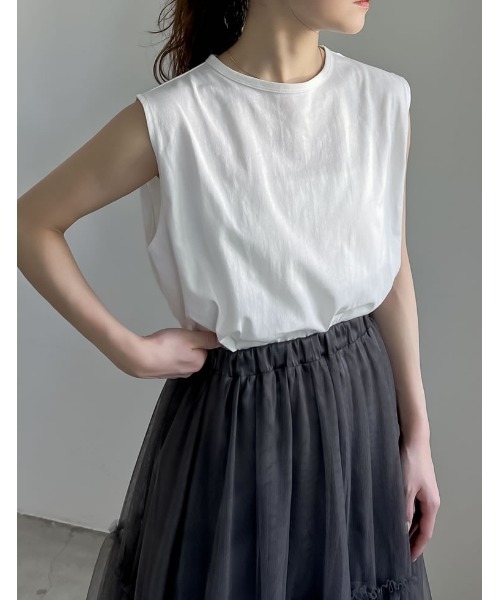 Re:EDIT（リエディ）の「[二の腕すっきり]コットンフレンチスリーブチュニックTシャツ（Tシャツ/カットソー・レディース・グレイッシュベージュ/ブラック/チャコールグレー/アイボリー・MEDIUM/LARGE）」の5枚目の写真