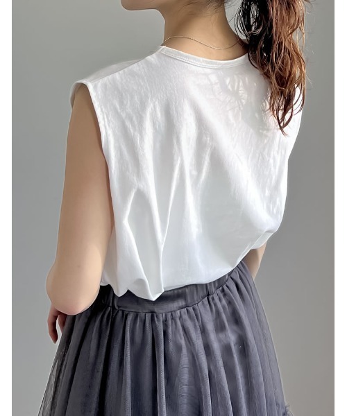 Re:EDIT（リエディ）の「[二の腕すっきり]コットンフレンチスリーブチュニックTシャツ（Tシャツ/カットソー・レディース・グレイッシュベージュ/ブラック/チャコールグレー/アイボリー・MEDIUM/LARGE）」の7枚目の写真