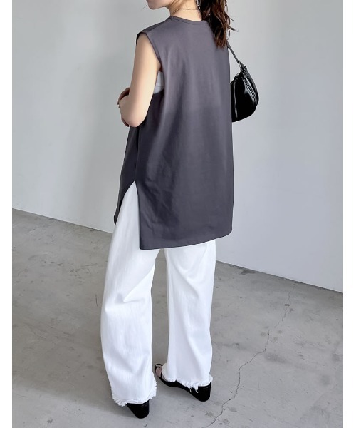 Re:EDIT（リエディ）の「[二の腕すっきり]コットンフレンチスリーブチュニックTシャツ（Tシャツ/カットソー・レディース・グレイッシュベージュ/ブラック/チャコールグレー/アイボリー・MEDIUM/LARGE）」の10枚目の写真