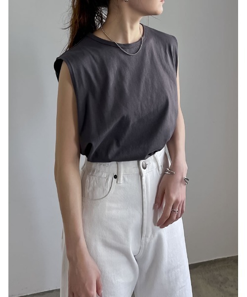 Re:EDIT（リエディ）の「[二の腕すっきり]コットンフレンチスリーブチュニックTシャツ（Tシャツ/カットソー・レディース・グレイッシュベージュ/ブラック/チャコールグレー/アイボリー・MEDIUM/LARGE）」の11枚目の写真