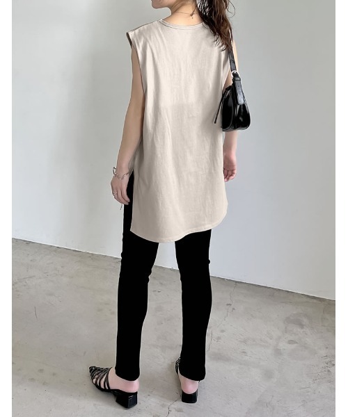 Re:EDIT（リエディ）の「[二の腕すっきり]コットンフレンチスリーブチュニックTシャツ（Tシャツ/カットソー・レディース・グレイッシュベージュ/ブラック/チャコールグレー/アイボリー・MEDIUM/LARGE）」の15枚目の写真