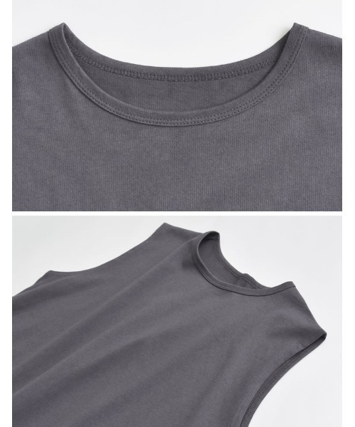Re:EDIT（リエディ）の「[二の腕すっきり]コットンフレンチスリーブチュニックTシャツ（Tシャツ/カットソー・レディース・グレイッシュベージュ/ブラック/チャコールグレー/アイボリー・MEDIUM/LARGE）」の17枚目の写真