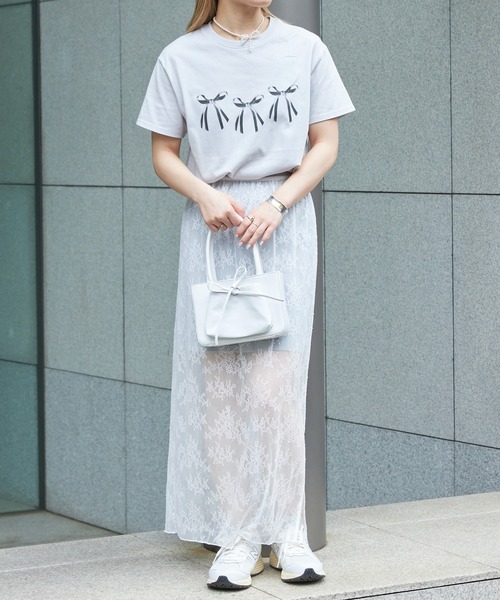 Firsthand（ファーストハンド）の「Firsthand/ファーストハンド オーガニックコットンリボンプリントTシャツ / フロントデザインTシャツ（Tシャツ/カットソー・レディース・ブラック/ホワイト/グレー/ネイビー・FREE）」の5枚目の写真