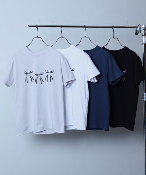 Firsthand（ファーストハンド）の「Firsthand/ファーストハンド オーガニックコットンリボンプリントTシャツ / フロントデザインTシャツ（Tシャツ/カットソー・レディース・ブラック/ホワイト/グレー/ネイビー・FREE）」の10枚目の写真