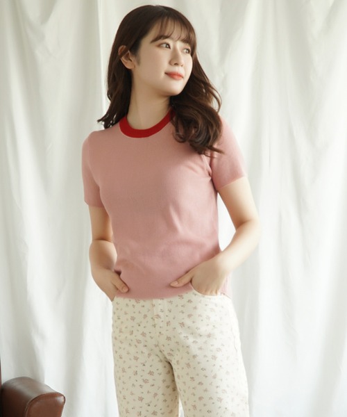 Jasmine Grandiflorum(ジャスミングランディフローラム)の「【Jasmine】バイカラーニット半袖Tシャツ (SS)(Tシャツ/カットソー・レディース・グレー/ブラック/ベージュ/オレンジ/ホワイト/ピンク・FREE)」の12枚目の写真