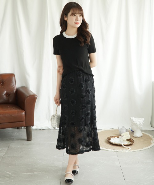 Jasmine Grandiflorum(ジャスミングランディフローラム)の「【Jasmine】バイカラーニット半袖Tシャツ (SS)(Tシャツ/カットソー・レディース・グレー/ブラック/ベージュ/オレンジ/ホワイト/ピンク・FREE)」の14枚目の写真