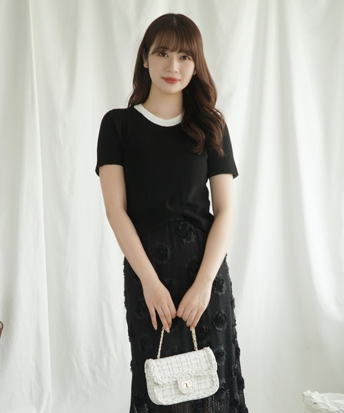 Jasmine Grandiflorum(ジャスミングランディフローラム)の「【Jasmine】バイカラーニット半袖Tシャツ (SS)(Tシャツ/カットソー・レディース・グレー/ブラック/ベージュ/オレンジ/ホワイト/ピンク・FREE)」の15枚目の写真