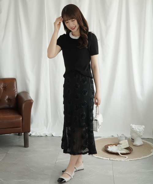 Jasmine Grandiflorum(ジャスミングランディフローラム)の「【Jasmine】バイカラーニット半袖Tシャツ (SS)(Tシャツ/カットソー・レディース・グレー/ブラック/ベージュ/オレンジ/ホワイト/ピンク・FREE)」の16枚目の写真