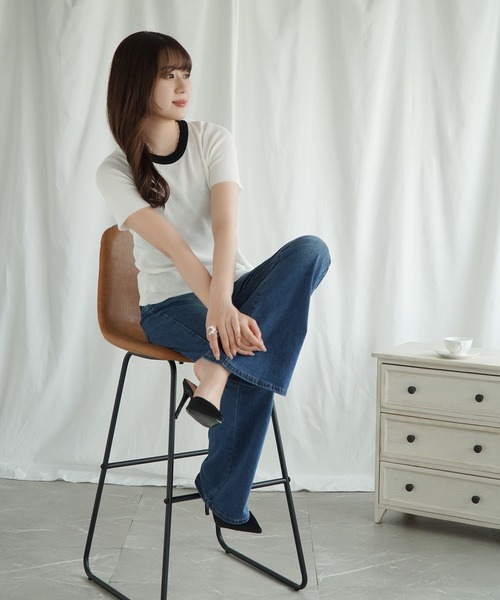 Jasmine Grandiflorum(ジャスミングランディフローラム)の「【Jasmine】バイカラーニット半袖Tシャツ (SS)(Tシャツ/カットソー・レディース・グレー/ブラック/ベージュ/オレンジ/ホワイト/ピンク・FREE)」の19枚目の写真