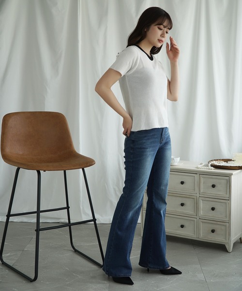 Jasmine Grandiflorum(ジャスミングランディフローラム)の「【Jasmine】バイカラーニット半袖Tシャツ (SS)(Tシャツ/カットソー・レディース・グレー/ブラック/ベージュ/オレンジ/ホワイト/ピンク・FREE)」の22枚目の写真