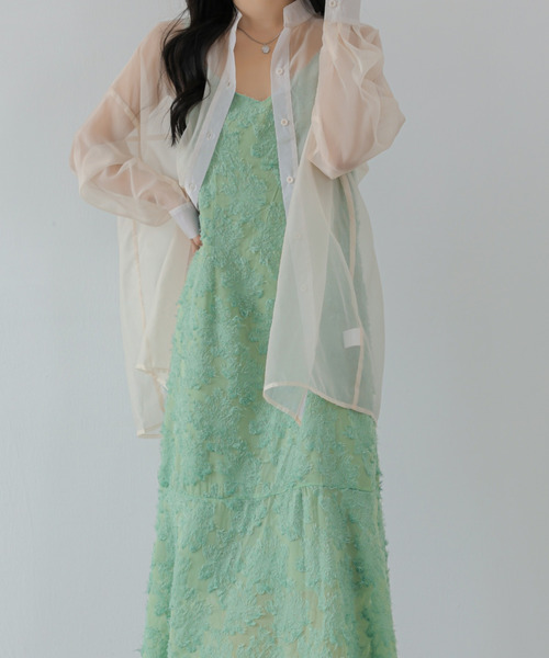 ECLIN(エクラン)の「ジャガードキャミワンピース(ワンピース・レディース・ブラック/グリーン/ベージュ・M/L)」の3枚目の写真