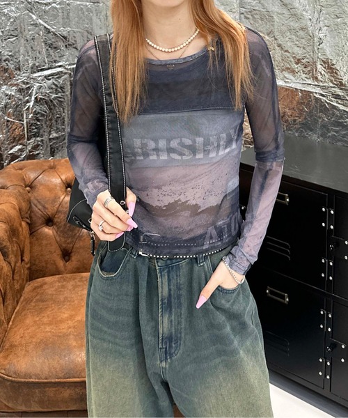 sedacle girl(セダクルガール)の「2WAYアブストラクトシアートップス(Tシャツ/カットソー・レディース・ブルー/オレンジ/グレー・FREE)」の2枚目の写真