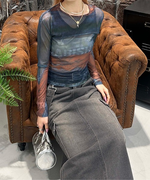 sedacle girl(セダクルガール)の「2WAYアブストラクトシアートップス(Tシャツ/カットソー・レディース・ブルー/オレンジ/グレー・FREE)」の3枚目の写真