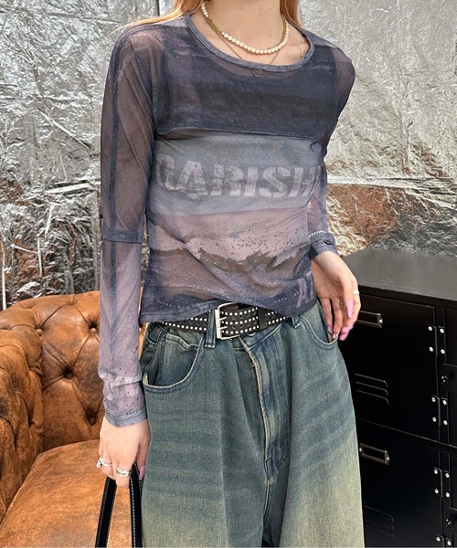 sedacle girl(セダクルガール)の「2WAYアブストラクトシアートップス(Tシャツ/カットソー・レディース・ブルー/オレンジ/グレー・FREE)」の5枚目の写真