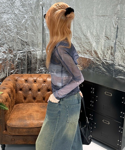 sedacle girl(セダクルガール)の「2WAYアブストラクトシアートップス(Tシャツ/カットソー・レディース・ブルー/オレンジ/グレー・FREE)」の6枚目の写真