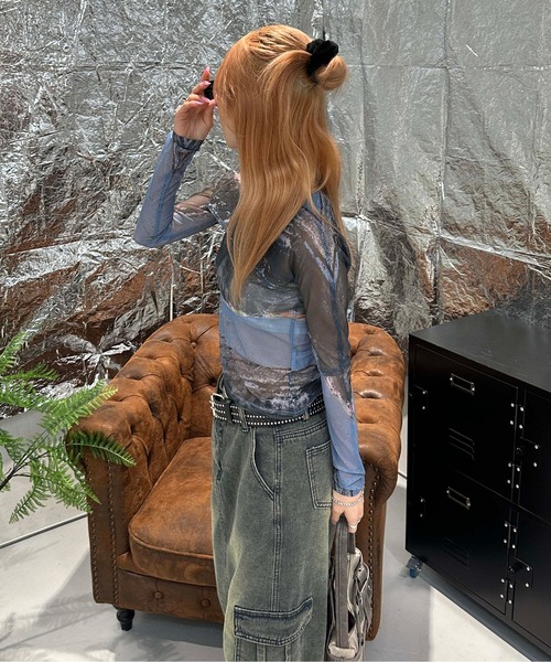 sedacle girl(セダクルガール)の「2WAYアブストラクトシアートップス(Tシャツ/カットソー・レディース・ブルー/オレンジ/グレー・FREE)」の17枚目の写真