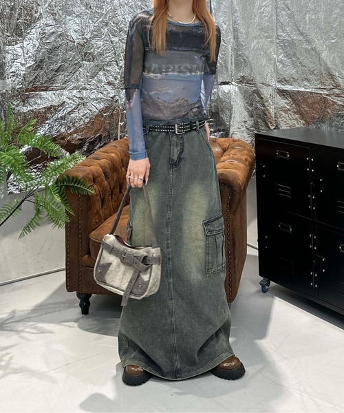 sedacle girl(セダクルガール)の「2WAYアブストラクトシアートップス(Tシャツ/カットソー・レディース・ブルー/オレンジ/グレー・FREE)」の21枚目の写真