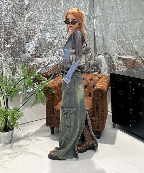 sedacle girl(セダクルガール)の「2WAYアブストラクトシアートップス(Tシャツ/カットソー・レディース・ブルー/オレンジ/グレー・FREE)」の22枚目の写真