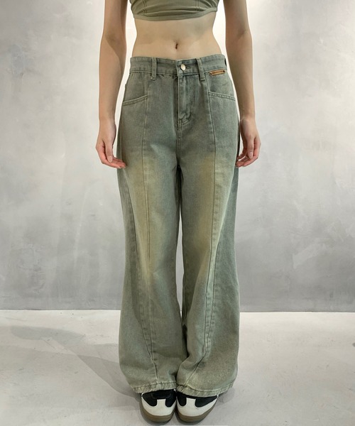 lilful(リルフル)の「ヴィンテージ加工 ブラスト バレルレッグ デニムワイドパンツ(デニムパンツ・レディース・ブルー・S/L/M)」の6枚目の写真