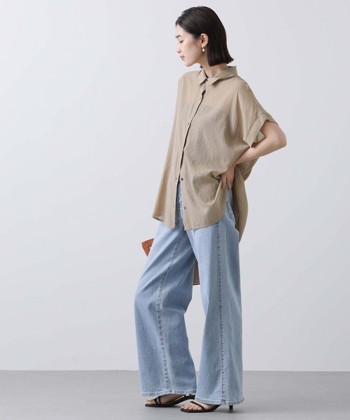 Gready Brilliant（グレディブリリアン）の「シアー後Ｖギャザーシャツ（シャツ/ブラウス・レディース・レッド/キャメル・FREE）」の4枚目の写真