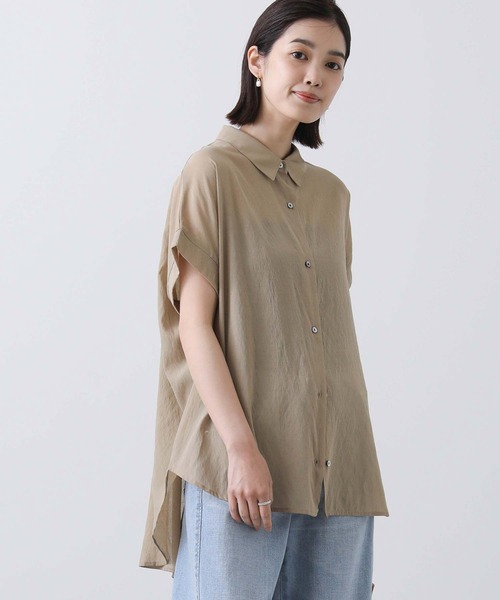 Gready Brilliant（グレディブリリアン）の「シアー後Ｖギャザーシャツ（シャツ/ブラウス・レディース・レッド/キャメル・FREE）」の11枚目の写真