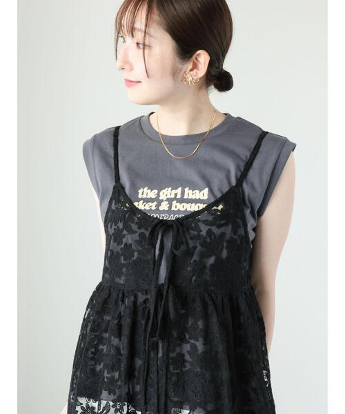 Te chichi TERRASSE（テチチテラス）の「【抗菌防臭】ロゴプリントノースリーブトップス（Tシャツ/カットソー・レディース・チャコールグレー/グレー/オフホワイト・F）」の2枚目の写真