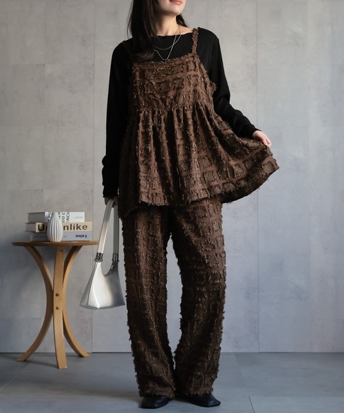 ap retro(アプレトロ)の「【セットアップ対応】フリンジ ジャガードイージーワイドパンツ《動画あり》(その他パンツ・レディース・ブラウン/グレー/ブラック/ベージュ/ブラック系その他・FREE)」の4枚目の写真