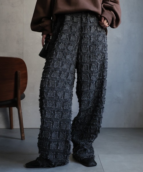 ap retro(アプレトロ)の「【セットアップ対応】フリンジ ジャガードイージーワイドパンツ《動画あり》(その他パンツ・レディース・ブラウン/グレー/ブラック/ベージュ/ブラック系その他・FREE)」の3枚目の写真
