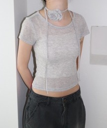 ROSE NECK CROP TEE/ローズネッククロップT