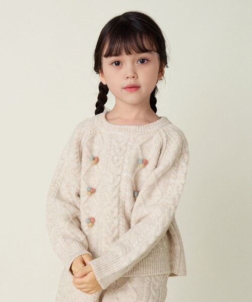 BEAMS mini（ビームスミニ）の「ポップコーン ケーブルニット 2024FW（90～150cm）（ニット/セーター・キッズ・ホワイト系その他5/ピンク・90/100/110/120/130/140/150）」の3枚目の写真